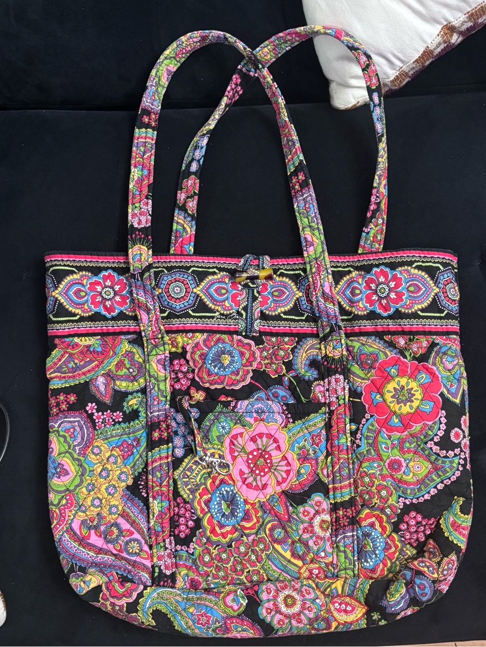 Vera Bradley Black Multicolor Floral Paisley Quilted Tote